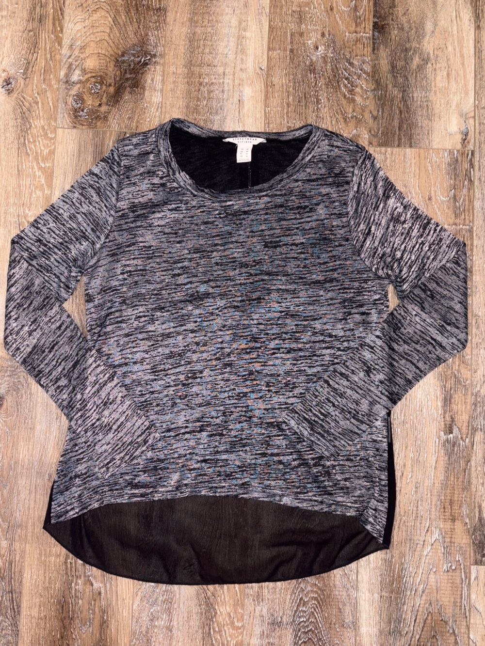 Streetwear Society Gray Heathered Long Sleeve Top with Black Sheer Hem